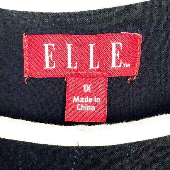 Elle Black Dress with Cream Trim Elastic Waist with Tie - Picture 6 of 6